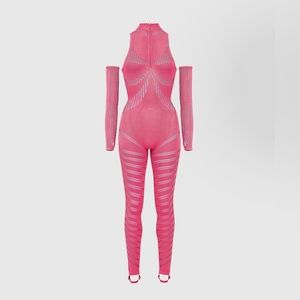 Pink Knitted Contour Jumpsuit with Sleeves